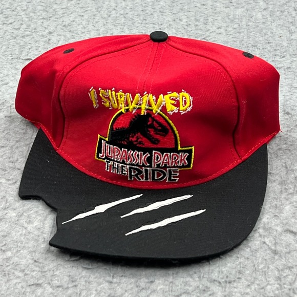 VTG Jurassic Park Ride Universal Hat Adult 1996 I Survived JP Bitemark Cap NEW
